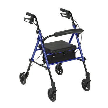 Drive Medical RTL10261BL Adjustable Height Rollator Rolling Walker with 6" Wheels, Blue